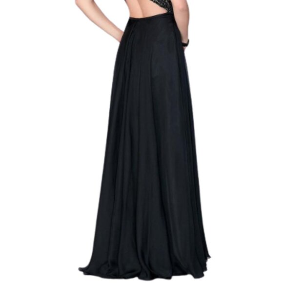 NWT La Femme 23975 Poly Chiffon Prom Dress Black Size 2 - Picture 4 of 6